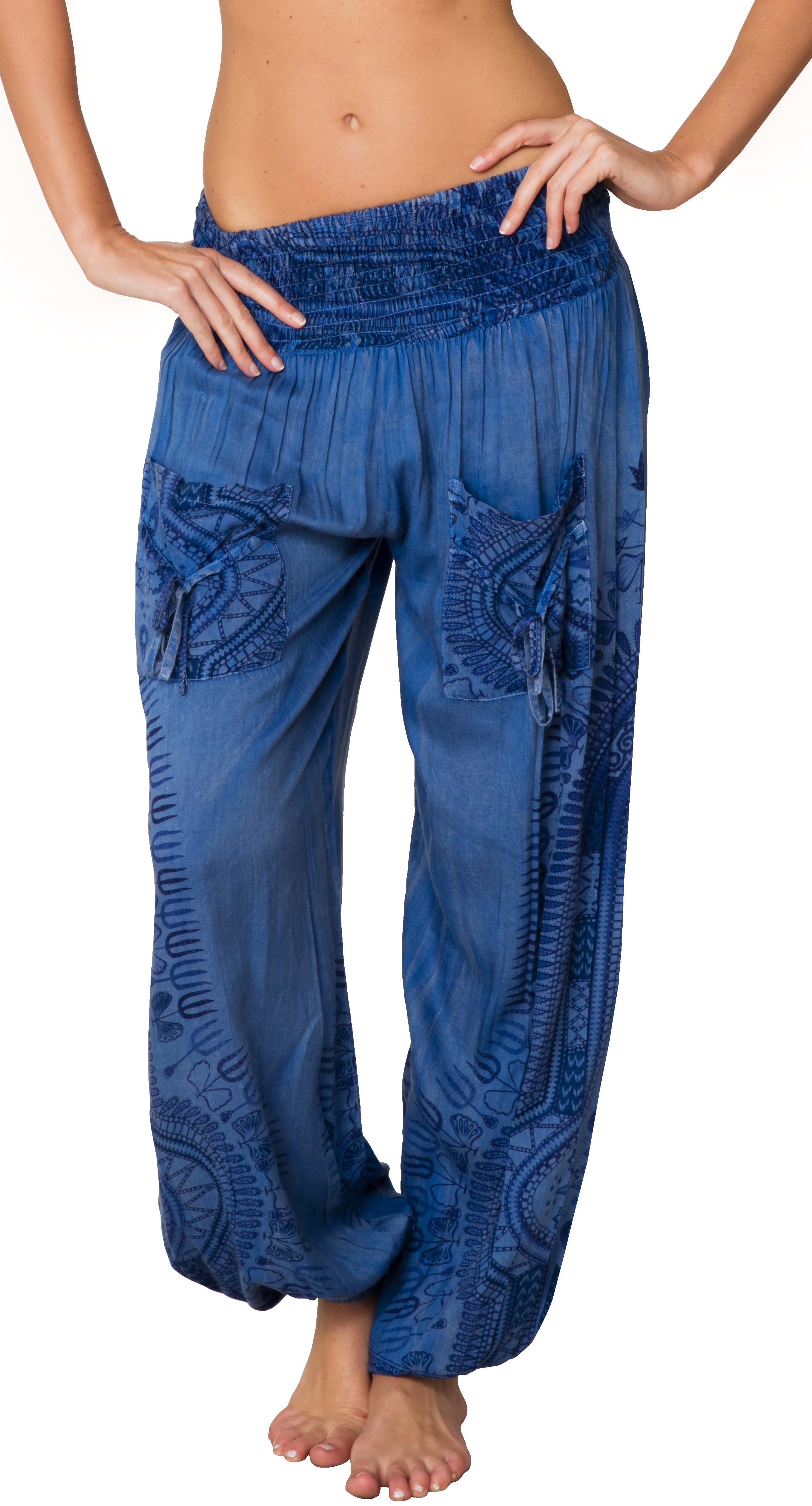 GLUDEAR Mens Casual Smocked Waist Boho Printed Pockets Harem Hippie Yoga Pants 