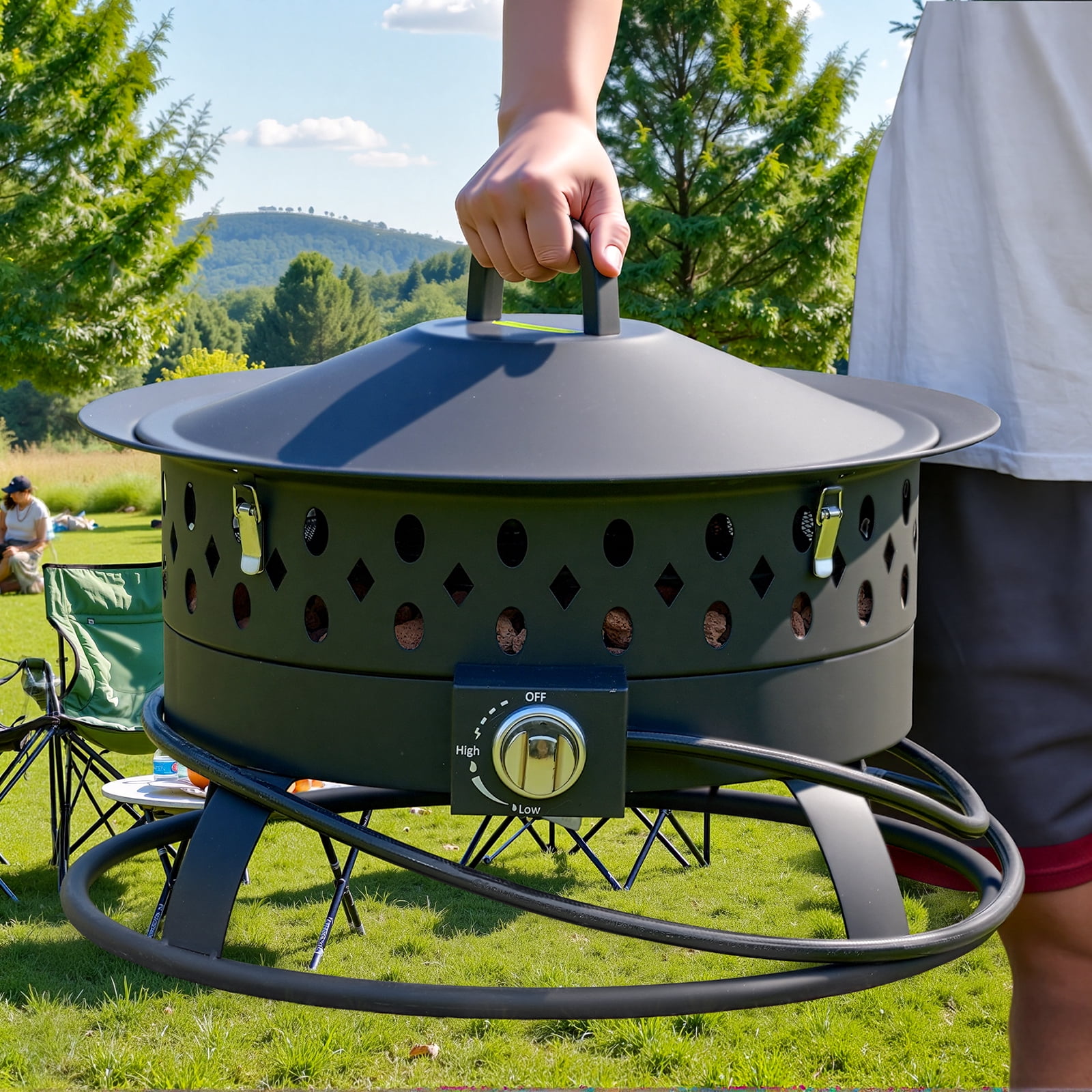 24 Inch Portable Propane Fire Pit, Gas Smokeless Fire Pit with Lid