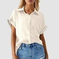 thumbnail image 2 of Women's Solid Color Casual Batwing Sleeve Button Pocket Short Sleeve Shirt, 2 of 4