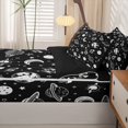 thumbnail image 5 of Manfei Cool Rocket Planet Zipper Twin Comforter Sets with Fitted Sheet and 2 Pillowcases,Cartoon Moon Stars Zipper Bedding Set,White Black,Black Reversible,4pcs, 5 of 8