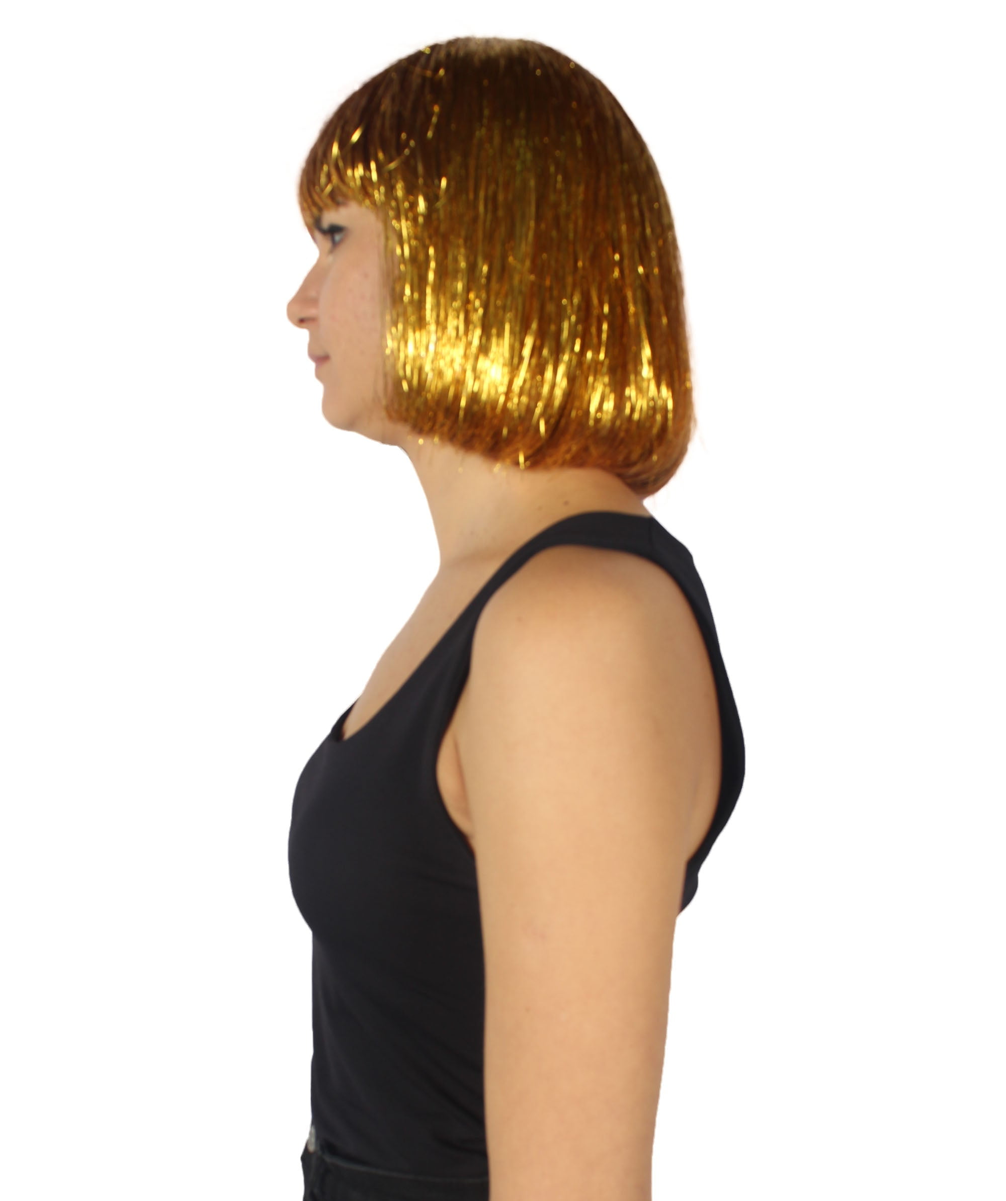 HPO Adult Women's Blue Tinsel Bob Wig - Breathable Capless Costume for Festival & Party
