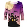 thumbnail image 5 of Odeerbi Halloween Graphic Shirts for Women Vintage Retro Blouse Fashion Printed Loose T-shirt Three Quarter Sleeves Round Neck 2024 Casual Tops Purple, 5 of 5