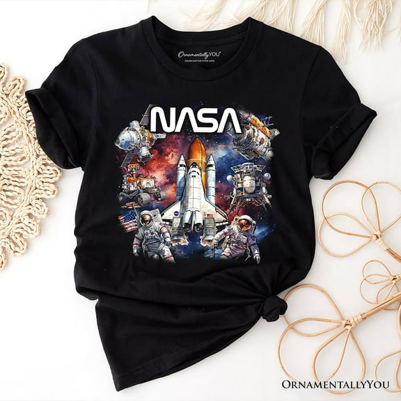Artistic NASA Handcrafted Christmas T-Shirt, Astronaut in Outer Space with the Planets Tee