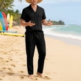thumbnail image 2 of Sentmoon Two Piece Men Set Men T Shirts and Casual Pants for Men Active Outfit Set Turndown Collar Pullover and Elastic Waist Pants Short Sleeve Solid Color Casual Outdoors Training Travel Wear, 2 of 9