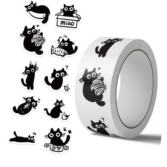 Pack of 500 Adorable Black Cats Pattern Adhesive Waterproof Sticker Set for Crafts School Supplies and Home Decoration