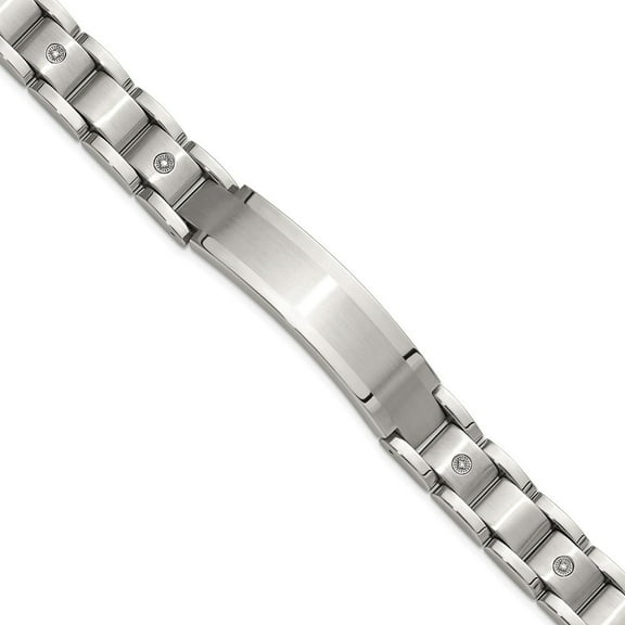 Auriga Fine Jewelry Stainless Steel Brushed with 14K White Gold Accent and 1/20ct. Diamond 8.5 inch Men's Bracelet