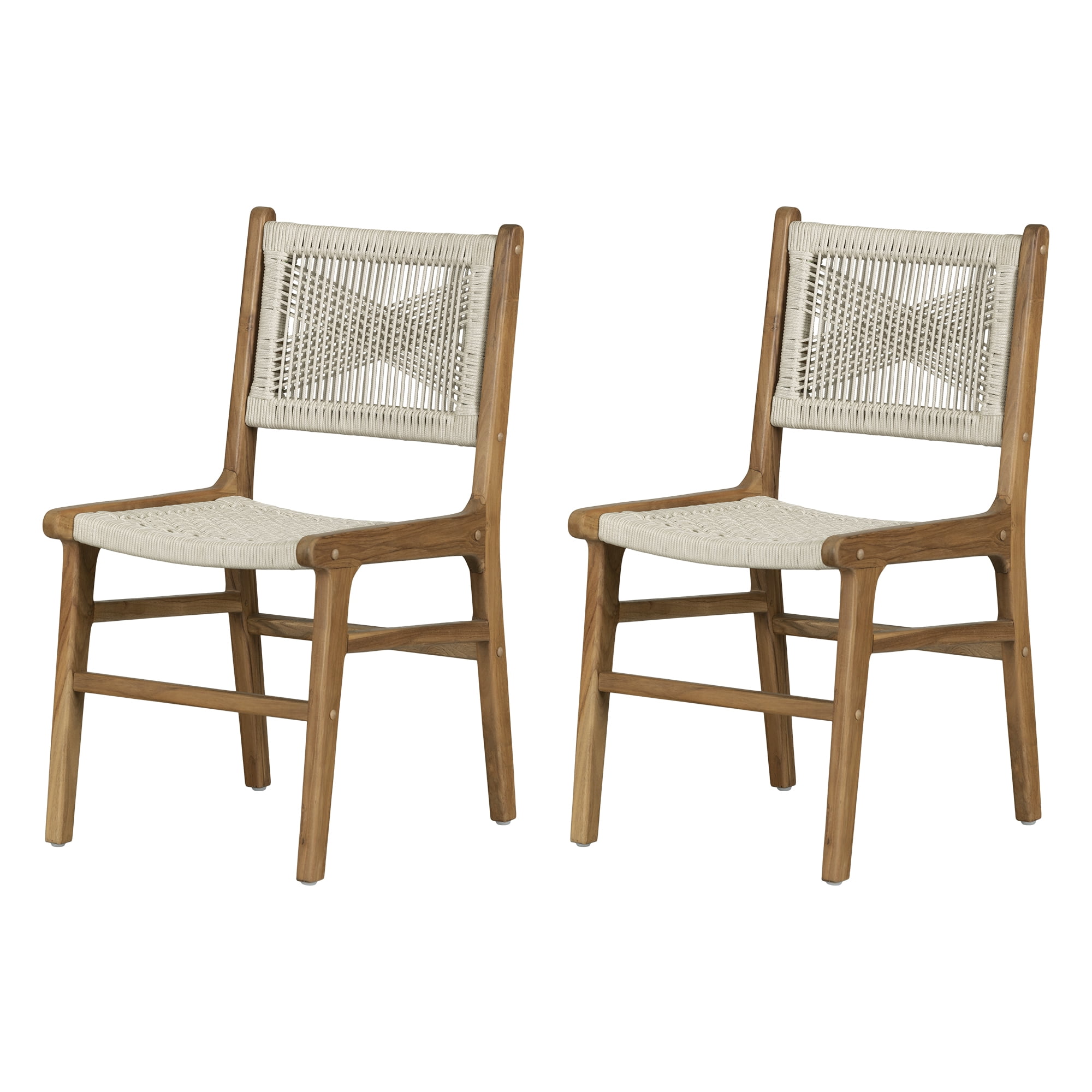 South Shore Agave Woven Rope and Teak Dining Chair, Set of 2, in Cream and Natural