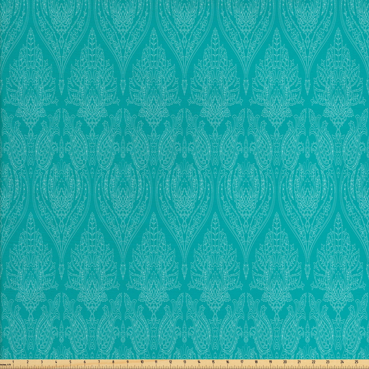 Damask Fabric by the Yard, Thin Lines Lace Look Delicate Blue Green