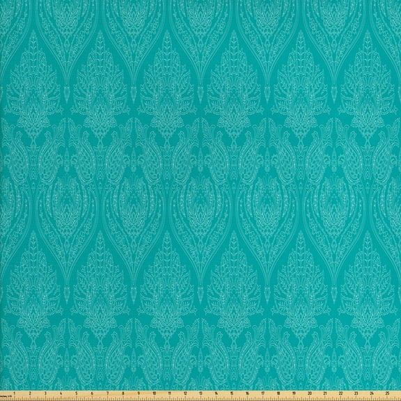 Damask Fabric by the Yard, Thin Lines Lace Look Delicate Blue Green Tones Rhythmic Graphic, Upholstery Fabric for Dining Chairs Home Decor Accents, 2 Yards, Dark Seafoam Multicolor by Ambesonne