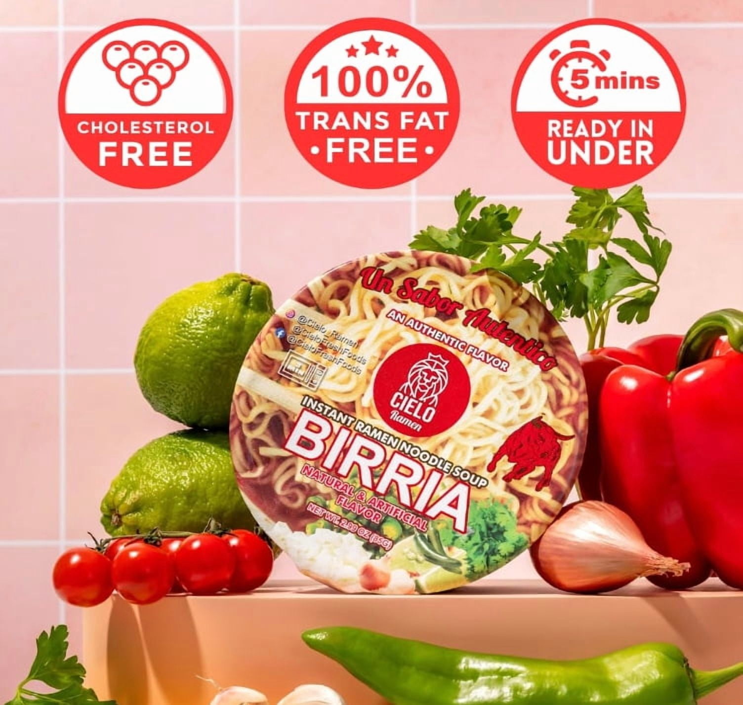 Birria Instant Ramen Noodle Soup - 6-Pack of 2.82oz Spicy Ramen Bowls