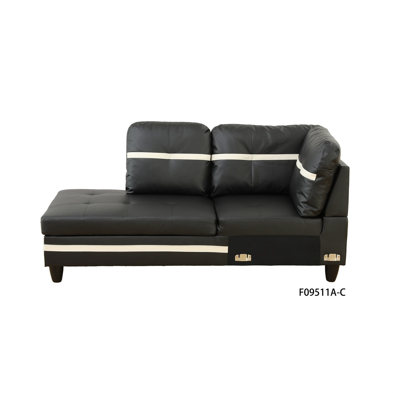 Hommoo 4-Seat Semi Semi PU Synthetic Leather Sectional Sofa Sets, L Shaped Sectional Couches and Sofas with Waistline, Modern Living Room Furniture Sets, Black and White(No Ottoman)