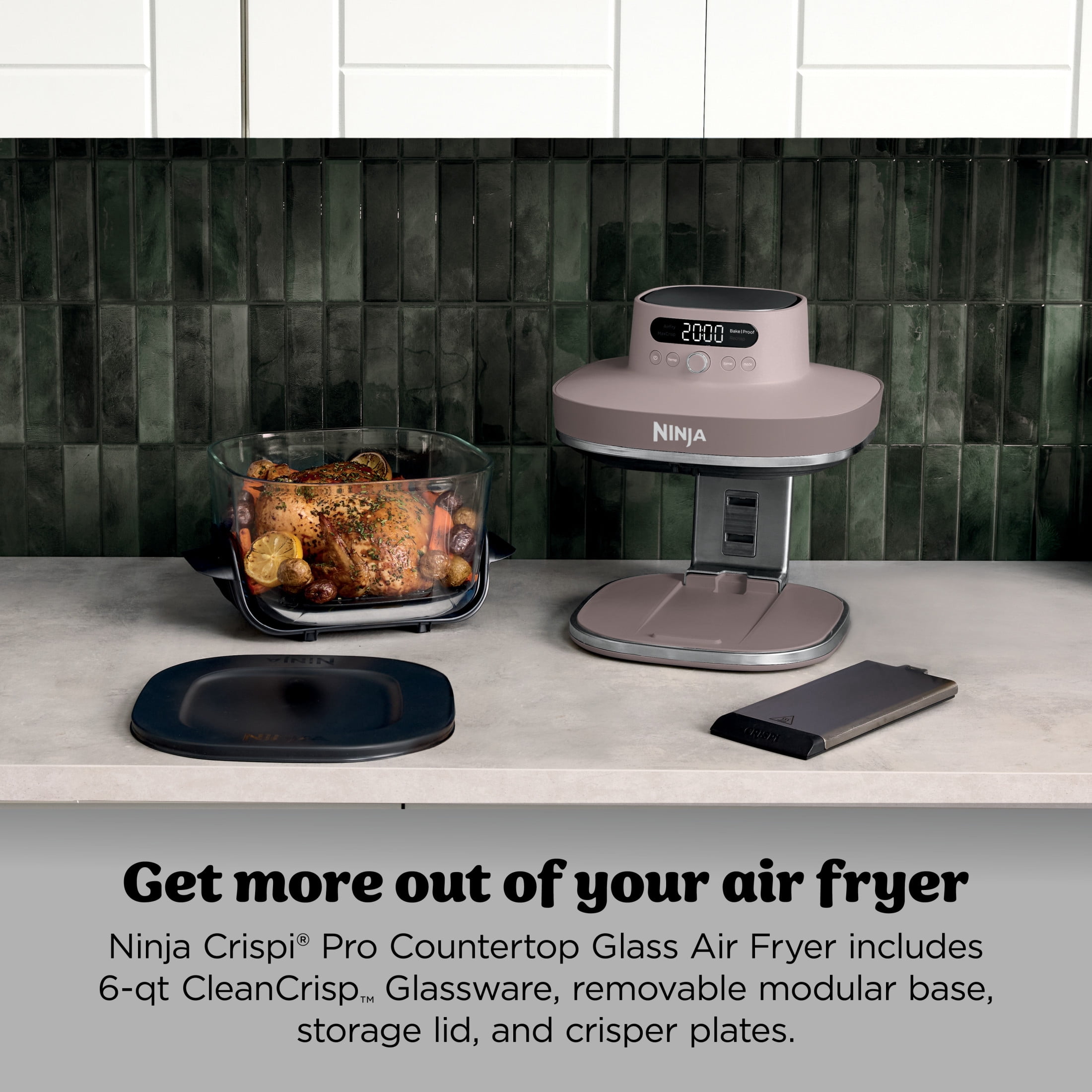 Ninja Crispi Pro Glass Air Fryer 4-Qt, 4-in-1, Air Fry Bake Recrisp Dehydrate, Dishwasher Safe, AS100PK1 Pink