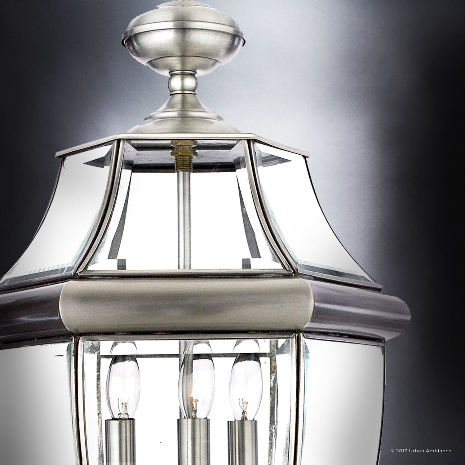 Urban Ambiance Luxury Colonial Outdoor Post Light, Large Size: 23"H x 12.5"W, with Tudor Style Elements, Versatile Design, Classy Aged Silver Finish and Beveled Glass, UQL1151