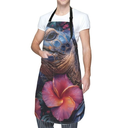 

Cauagu Realistic Flower Turtle Aprons with Pockets Waterproof Apron for Women Kitchen Cooking Apron Adjustable Bib Aprons Chef Apron for Cooking Drawing Crafting