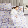 thumbnail image 4 of Viviland Floral Full Sheets, Soft Breathable Microfiber Vintage Printed Bed Sheet Set, Deep Pocket Non-Slip Fitted Included, Purple Flower Pattern, 4 of 10