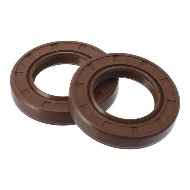 Sellos de aceite universales TC de doble labio con resorte de acero, sellos de eje rotativo de alta presión de goma FKM marrón, 2 piezas 25x42x7mm
