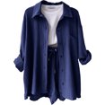 thumbnail image 1 of Women's Two-piece, Button-down Long-sleeved Shirt And Drawstring Shorts Suit, Pullover Suit, Holiday Suit-HAPDEN, 1 of 3