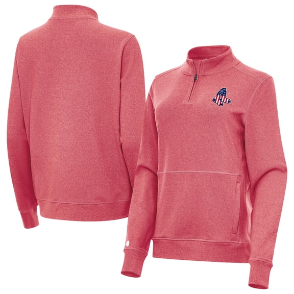 Women's Antigua Heather Red Boston Red Sox Crush Stars and Stripes Team Logo Quarter-Zip Pullover Top