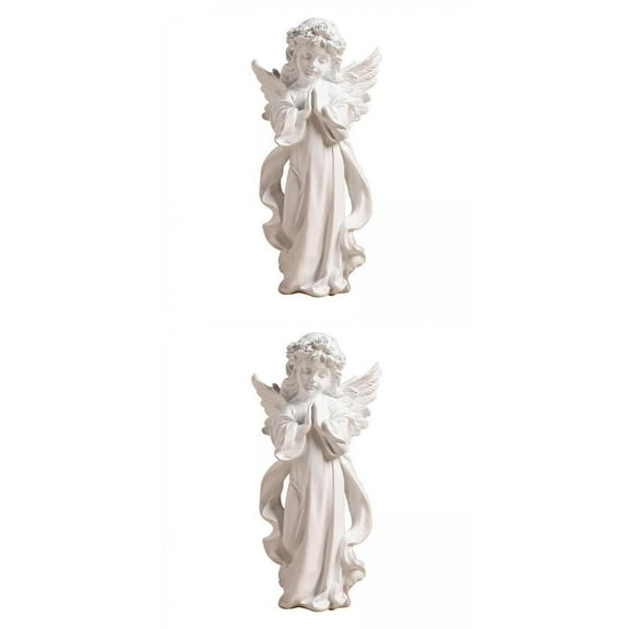 2Pcs Resin Praying Angel Figurine Statue Memorial Garden Ornaments