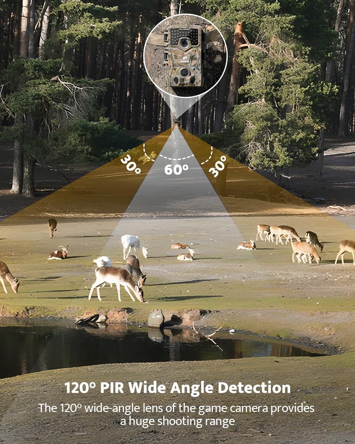 Usogood 48MP 4K Trail Camera with Night Vision Motion Activated IP66 Waterproof, 65ft 120° Wide Angle Detection Game Camera, Deer Camera for Outdoor Wildlife Watching(Only 8PCS Battery)