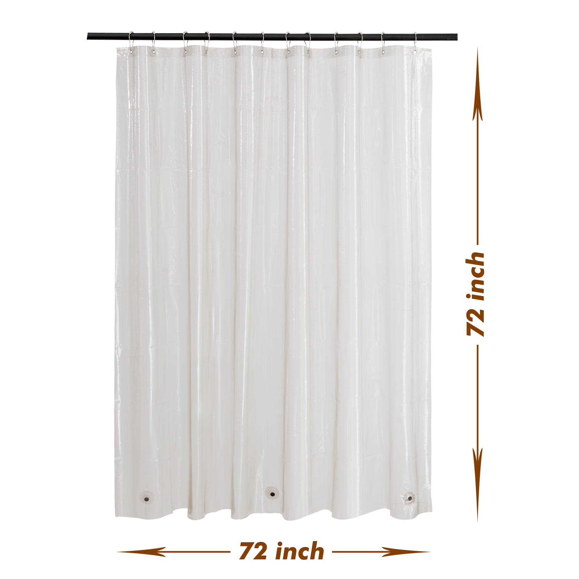 Mrs Awesome Clear Waterproof Shower Curtain Liner Lightweight PEVA with Magnets, Black -72" x 72"