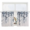 thumbnail image 2 of Navy Blue Ombre Botanical Semi Sheer Window Curtains 54 Inches Long, Watercolor Pastoral Leaf Rustic Rod Pocket Voile Silky Chiffon Curtain Light Filtering Drapes for Living Room, 52"x54", 2 Panels, 2 of 9