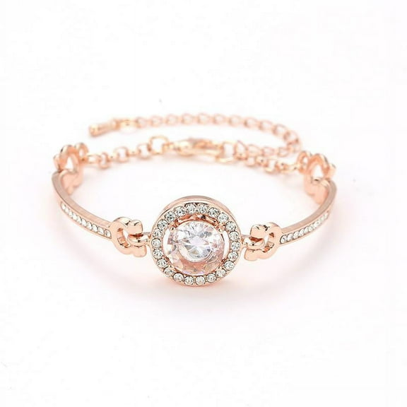 Sexy Sparkles Rose Gold Tone Bangle Bracelet Pulseras de Mujer Adjustable Bracelet Made of Zinc Metal Alloy & Rhinestons - Approx:13cm