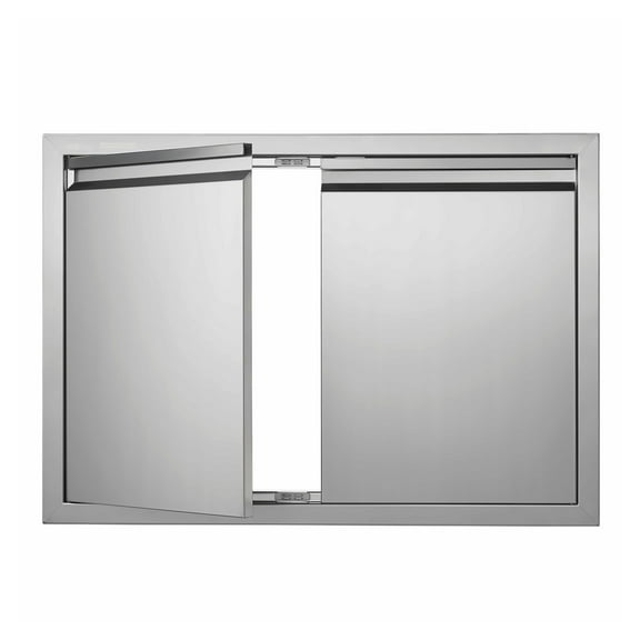 BBQ Access Door 30x21 Inch, Stainless Steel Double Outdoor Kitchen Door, Flush Mount Vertical Door with Recessed Handles for BBQ Island & Grilling Station