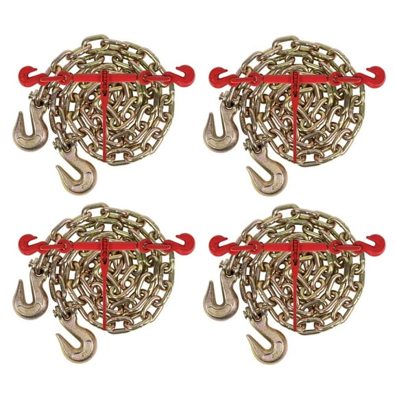 1/2" Grade 70 Chain and Binder Kit | Includes (4) 1/2" - 5/8" Ratchet Load Binder & (4) 1/2" x 20' G70 Transport Chain w/Grab Hooks | 11300 lbs WLL for Flatbed Truck Trailer Tie Down