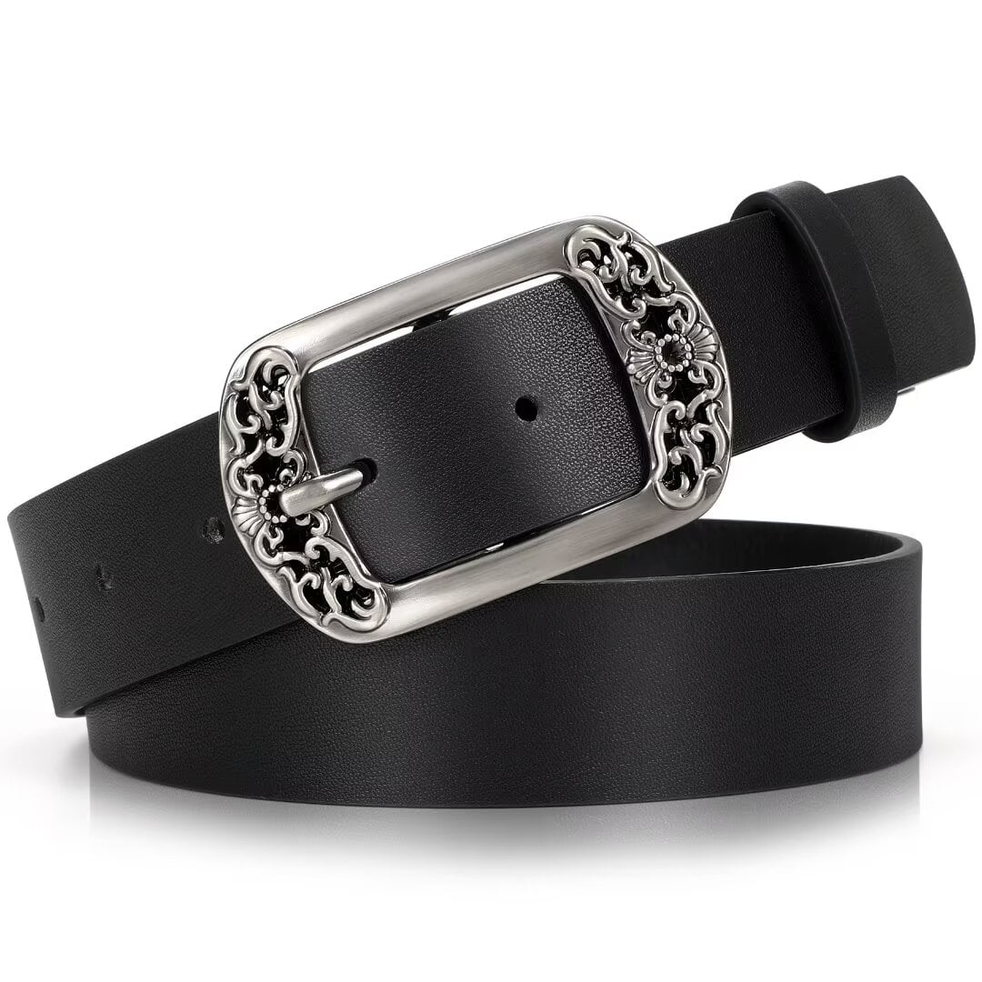Women Leather Belt Hollow Flower Braided Buckle Casual Formal Accessory Womens Hollow Flower Genuine Leather Wide Belt main image 3