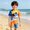 Blue, variant on Boys Swimsuit Kids One Piece Swimsuit Cartoon Shark Print Long Sleeve Comfortable Korean Style Cute Boys Swim Set Size 5-6Y
