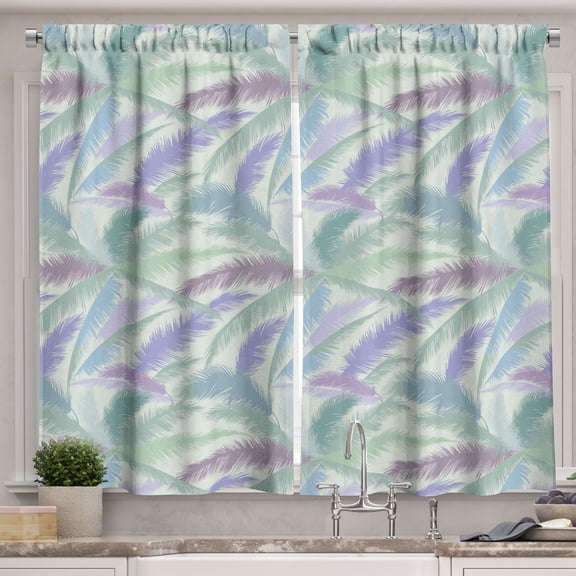Ambesonne Hawaii Kitchen Curtains, Abstract Tropic Leaves, 55"x39", Multicolor
