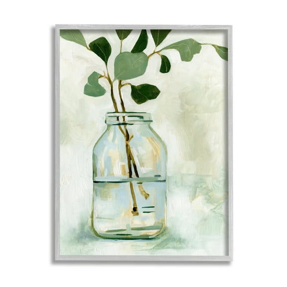 Stupell Industries Green Eucalyptus Branch Glass Jar Contemporary Still Life Botanical & Floral Painting Gray Framed Art Print Wall Art, 24 x 30