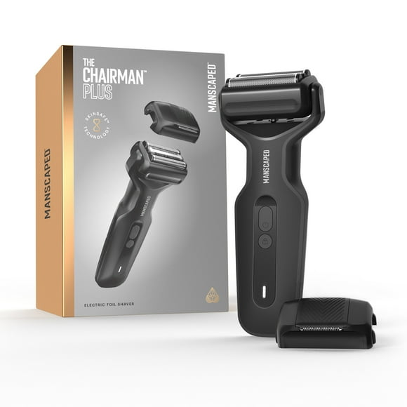 MANSCAPED® The Chairman™ PLUS Men’s Foil Shaver - Two Interchangeable Blade Heads, SkinSafe® Three-Blade Foil & Precision Sideburn & Jawline Trimmer, Face Shaver - Black