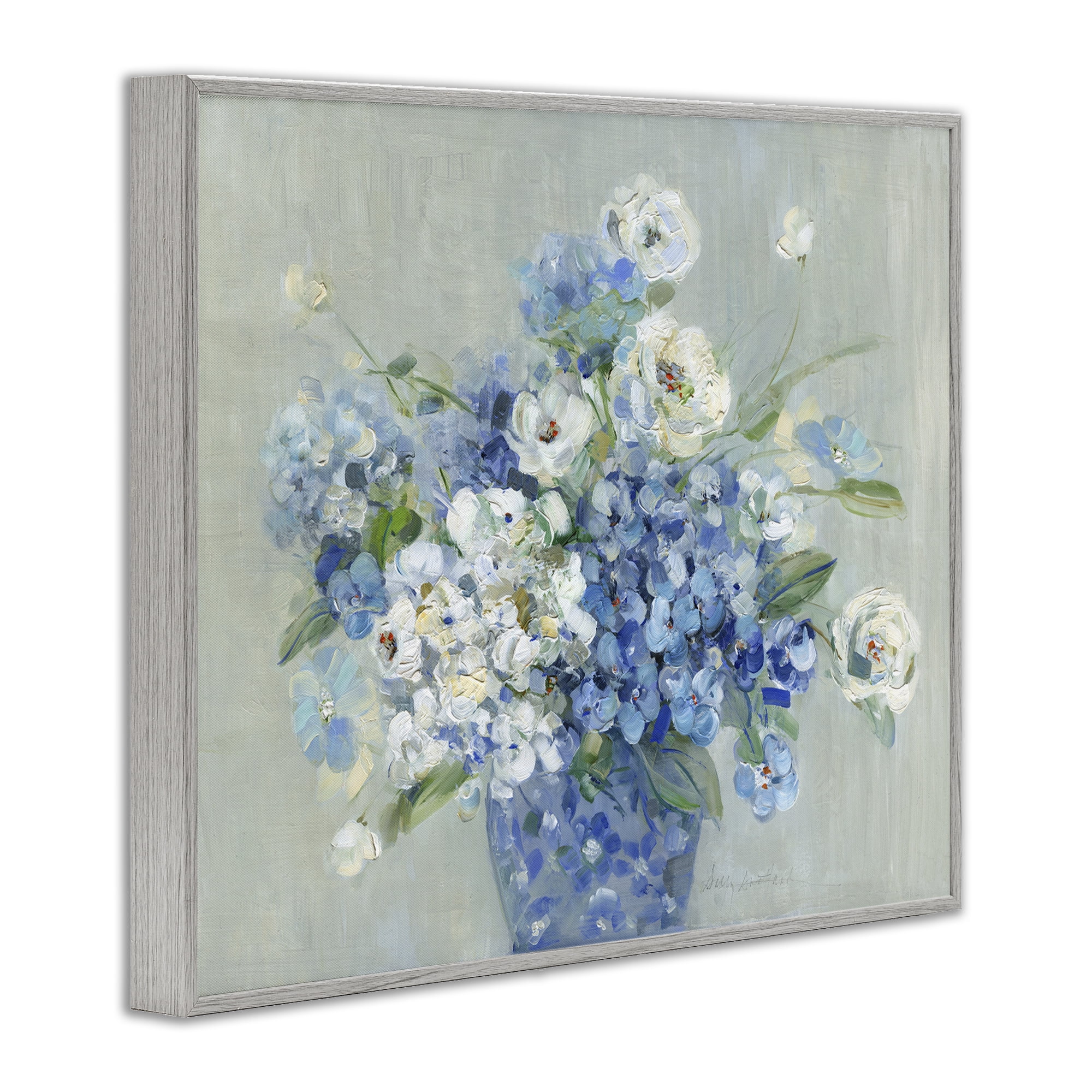 Stupell Industries Serene Blue And White Bouquet Gray Framed Giclee Art, design by Sally Swatland