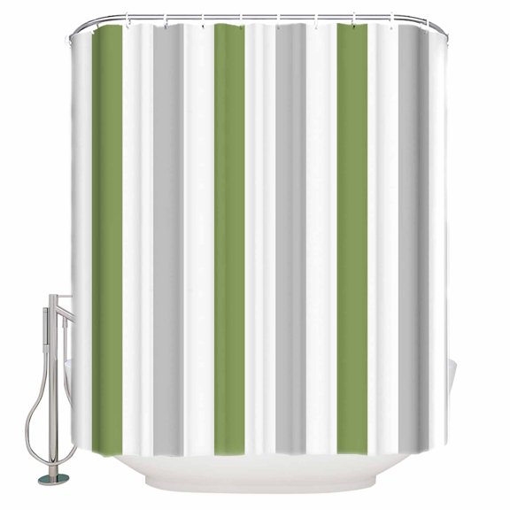 Small Stall Shower Curtain 36x72 Inch Narrow Half Size Green Grey Stripe Bath Curtains Bathroom Decor Modern Farmhouse Vertical Striped Waterproof Fabric Shower Curtain Set with Hooks 36 Inch