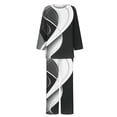 thumbnail image 5 of Puntoco Traje De Pantalón Y top De Cuello Redondo De Manga Larga Con Estampado Informal De Verano Para Mujer Negro L, 5 of 5