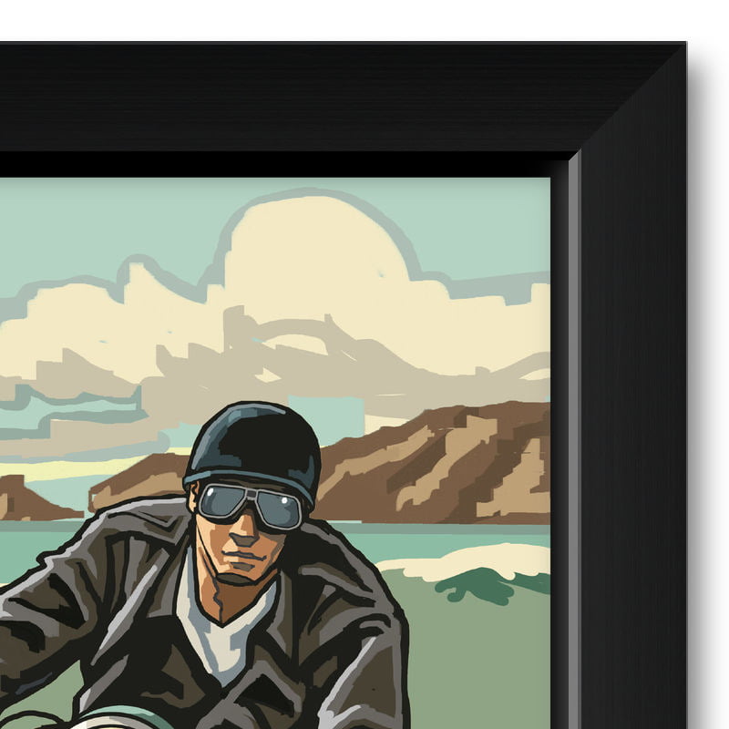 Pacific Coast Highway Motorcycle Rider Giclee Art Print Poster from Original Travel Artwork by Artist Paul A Lanquist