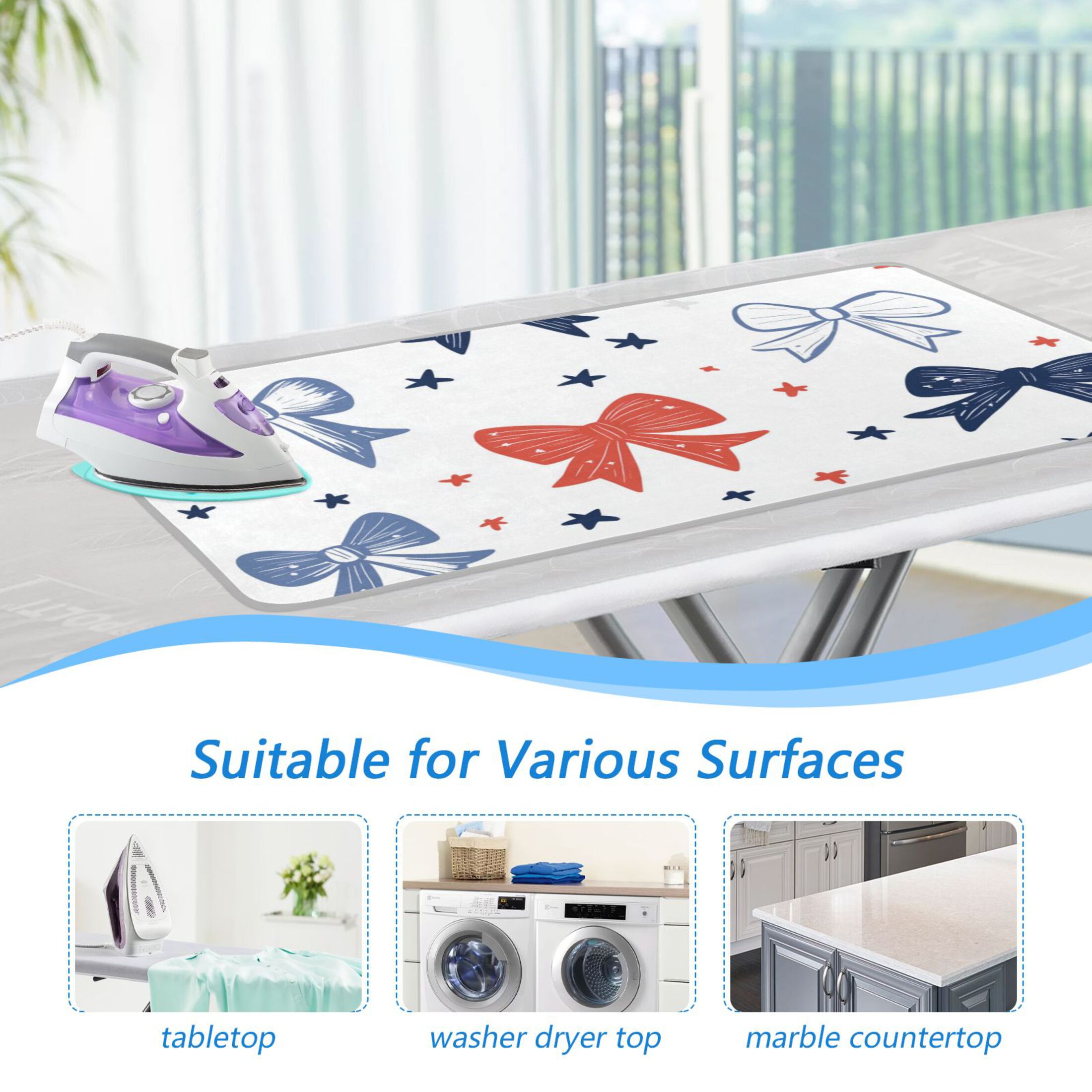 Cute Bowknots Stars Ironing Mat Blanket Portable Travel Ironing Pad Heat Resistant Pad 47.2" x 27.6”
