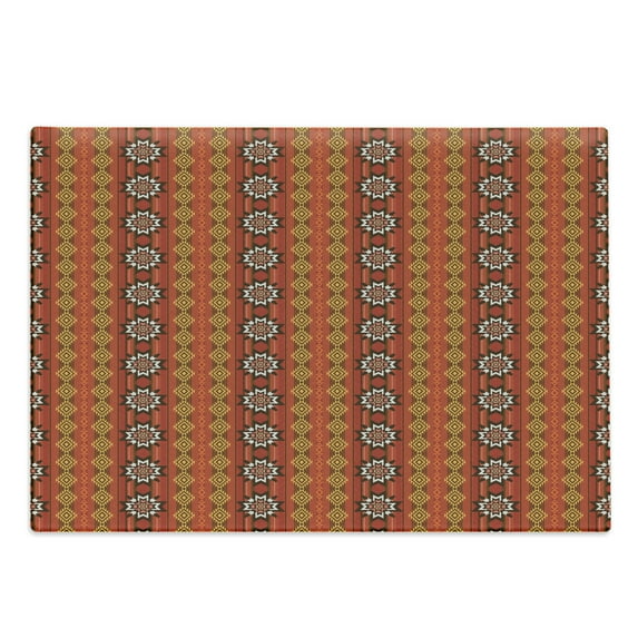 Orange Cutting Board, Indigenous Cultural Motif Pattern Traditional Borders, Decorative Tempered Glass Cutting and Serving Board, Large Size, Orange Yellow and White, by Ambesonne