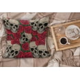 thumbnail image 2 of Rose Fluffy Throw Pillow Cushion Cover, Graphic Skulls and Red Rose Blossoms Halloween Inspired Retro Gothic Pattern, Decorative Square Pillow Case, 18" x 18", Vermilion Tan Green, by Ambesonne, 2 of 5