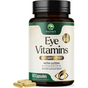 Eye Vitamin & Mineral Supplement with Lutein, Zeaxanthin, Bilberry & Zinc, Supports Eye Strain, Vision Health for Adults with Vitamins C & E, Non-GMO, Vegan Eye Vitamins Supplement - 60 Capsules