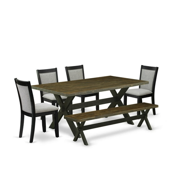 X677MZ606-6 6Pc Dining Set - Rectangular Table , 4 Parson Chairs and a Bench - Multi-Color Color