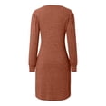 thumbnail image 6 of HJYCHN Elegant Women's Knit Tunic Dress with Puff Long Sleeves for Autumn Winter Comfortable Round Neck Casual Wear Brown XL, 6 of 6