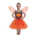 thumbnail image 2 of Mercatoo Toddler Baby Girls Halloween Outfit Sleeveless Pumpkin Print Tulle Dress + Wing Cute Clothes 2Pcs Halloween Set, 2 of 3