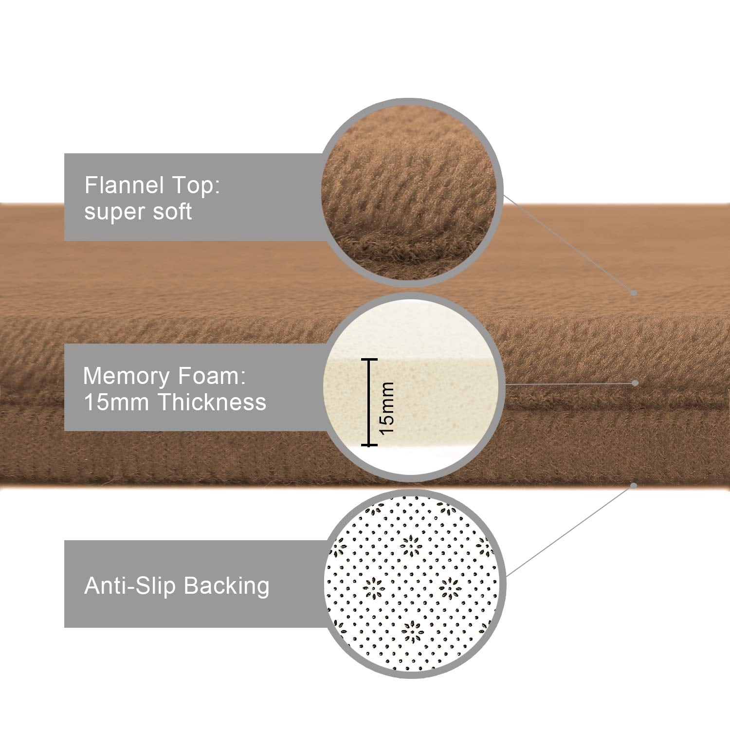 AOACreations Memory Foam Bath Rug, Bathroom Mat Set of 3 Pcs, Light Brown