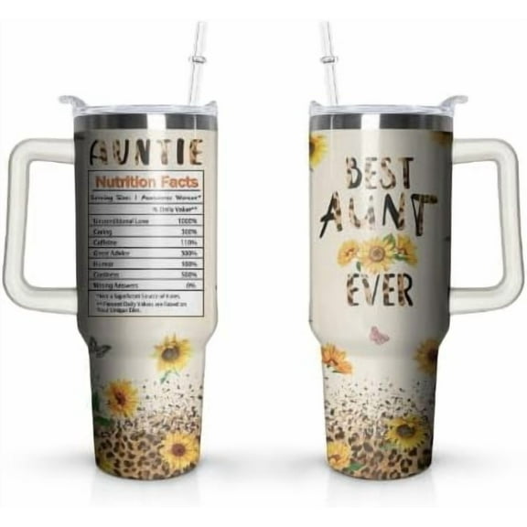 Best Aunt Ever Tumbler 40oz Auntie Tumbler with Handle Aunt Birthday Gifts Stainless Steel Insulated Cup with Lid And Straw Gift for Aunt from Niece Nephew