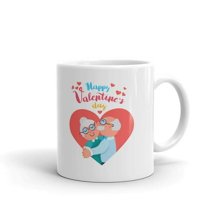 

Happy Valentines Day with Elder Couple Coffee Tea Ceramic Mug Office Work Cup Gift 11 oz