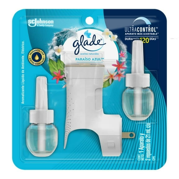 Aromatizante de ambiente Glade Paraiso Azul Aparato + 2 repuestos 21 ml c/u
