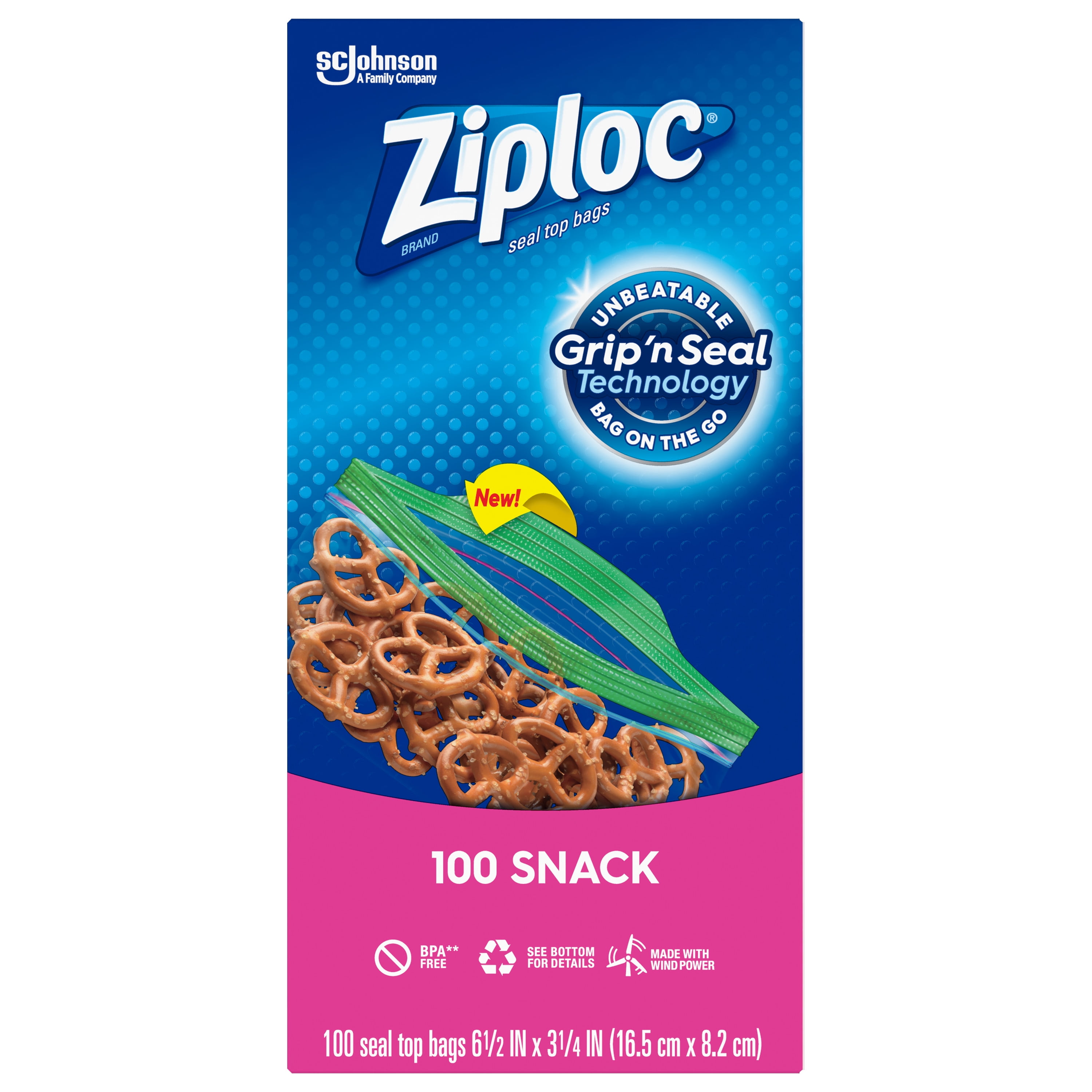 Ziploc Brand Snack Bags with Grip 'n Seal Technology, 100 Count